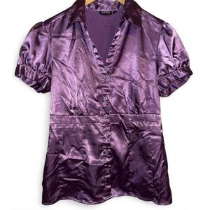 Y2K / 00s APT. 9 Plum Satin Puff Sleeved Blouse